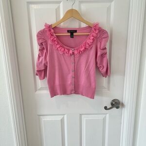INC Cropped Pink Ruffled Cardigan